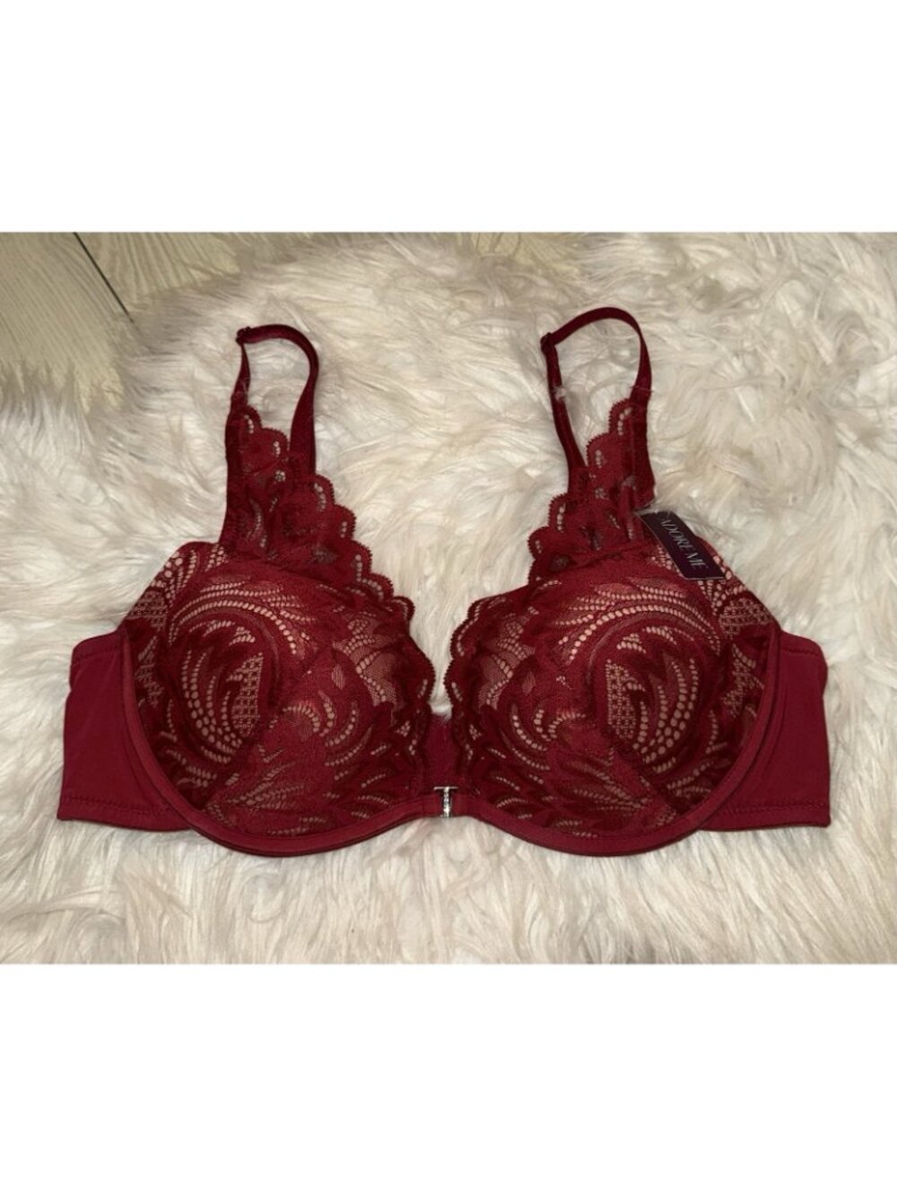 Adore Me 09557 Womens Push Up Plunge Bra Lace Underwire Padded 36C Red New Nwt - Picture 2 of 7